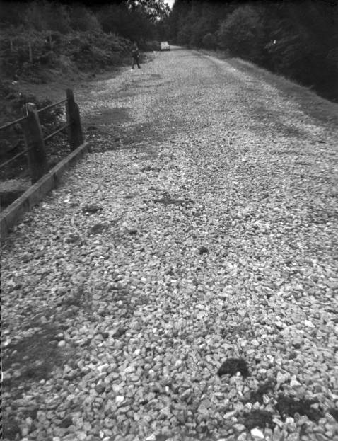 The old railway trackbed that was the main access road to the site until the Brecon Mountain Railway was extended.